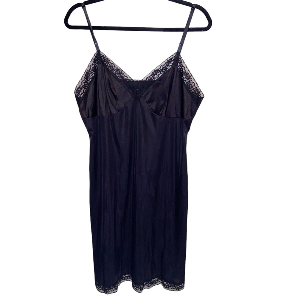 Vintage Vanity Fair Slip Under Dress Womens Size 38 Black Lace Nylon Retro Sexy